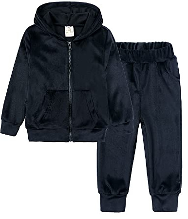 Kids Tales Girls Velour Hoodie Zipper Sweatsuit Boys 2 Pcs Velvet Tracksuit Zip Up Hoody Tops + Sweatpants Jogger Outfits Set