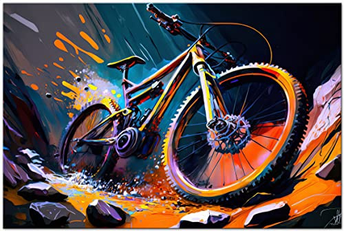 Printonia Bild auf Leinwand 120x80cm Fahrrad Rad MTB Mountainbike Abstrakt Radsport Art Bilder Dekoration Wandbild Kunstdruck