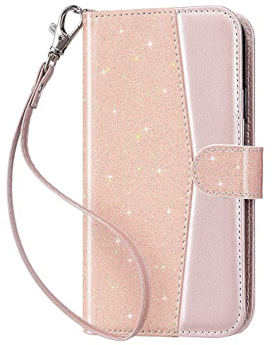 ULAK für iPhone 11 Hülle Leder PU Klapphülle Brieftasche, Rosa Glitzer | RFID-Schutz abnehmb. Handgelenkband Tasche Schutzhülle Standfunktion Handyhülle mit Kartenfächer hülle für iPhone 11 6,1Zoll