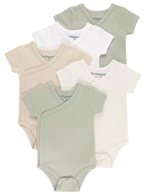 Kindsgard Skötbody kortärmad trounder – 5-pack – 100 % ekologisk bomull – OEKO-TEX certifierad – mjuk, andningsaktiv och hudvänlig – babybody med tryckknappar, 5-del_beige, 50