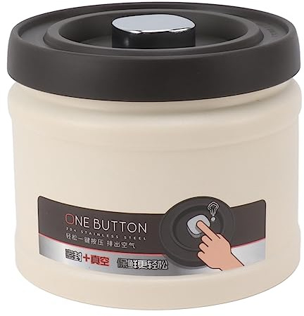 Recipiente de café, Recipiente de Almacenamiento de café Sellado Al Vacío Hermético de Acero Inoxidable 304 Recipiente de Almacenamiento de Alimentos de Cocina Tipo Prensa Tarro (750ML Beige)