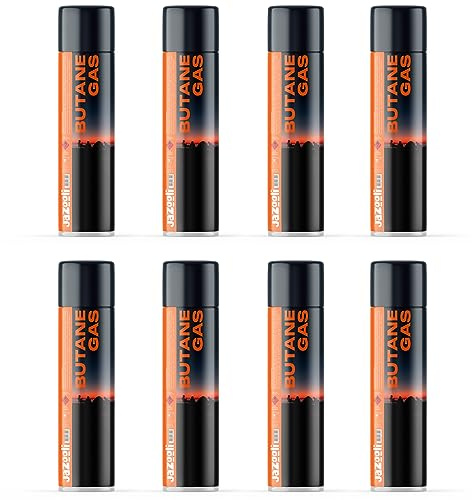 Jazooli Butane Gas Canisters - Refill for Blow Torch, Camping Gas, Stoves, and Gas Heaters - Easy Use Butane Gas Refill - Gas Canisters for Camping Stove - 227g Per Refill, 8 Pack