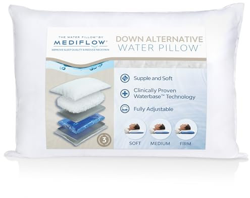 Mediflow Down-Alternative Water Pillow – Adjustable Orthopaedic Neck Support – Side, Back & Front Sleepers (Single)