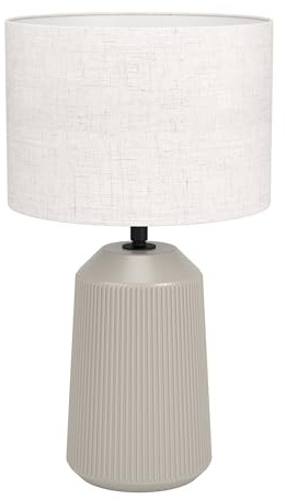 EGLO Tischlampe Capalbio, Nachttischlampe mit Stoff-Lampenschirm | Tischleuchte aus Keramik in Sandfarben und Textil in Weiß, Tisch-Lampe für Wohnzimmer und Schlafzimmer, E27 Fassung