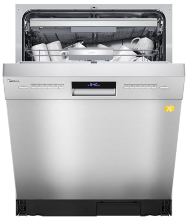 Midea SU 7.35 x 14BS Lavavajillas 60 cm Base 14 cubiertos Lavavajillas Parcialmente Integrado con WiFi, Secado Extra, 8 Programas, 42 dB, 1-24 Horas Inicio Retrasado, Acero Inoxidable