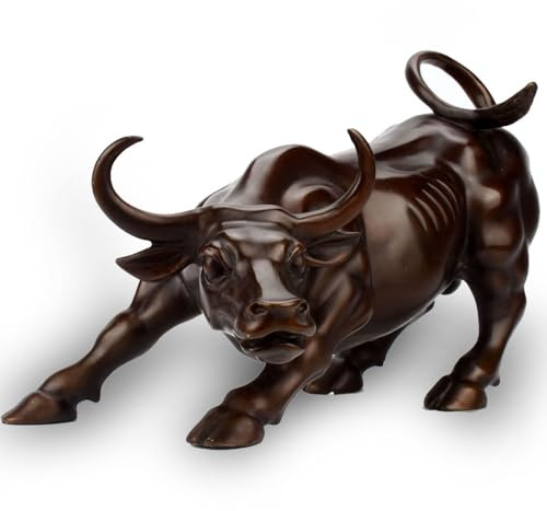 Brass Bull Figurine -Wall Street Bull Art Decor,Bronze Bull/Cow/Ox Figure Statues and Sculptures Home Office Decor (Brown)