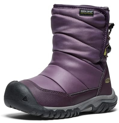 KEEN Unisex-Child Puffrider Insulated Waterproof Durable Easy On Snow Boots, Black Plum/Daiquiri Green, 4