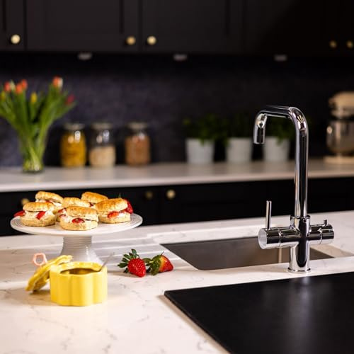 Flode Vier 4 in 1 Boiling Water Tap Full Kit - Tank & Filter | Instant Boiling Filtered Cold Mains Hot & Cold | Full Kit with 2.4L Boiler Unit & Filter | Instant Hot 4 in 1 tap (Polished Chrome)