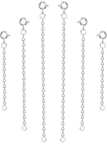6 Stück Verlängerung für Halskette, 5 cm, 7,6 cm, 10 cm, Edelstahl Schmuckverlängerungen Armbandverlängerung für Schmuck Halskette Armband Fußkettchen (Silber)