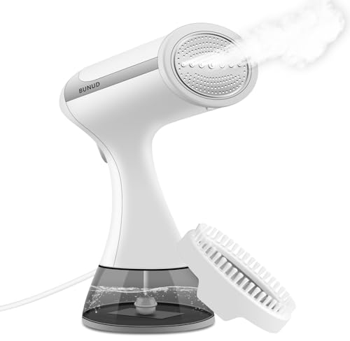 BUNUD Handheld Clothes Steamer 1500W: 20S Heat-up Portable Garment Steamer for clothes with 300ml Water Tank - 2-in-1 Steamer & Iron for Wrinkle Removal with Brush for Home/Office/Travel (White)