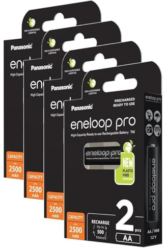 Eneloop Pro Pack of 4 x 2 Cute Rechargeable Batteries 2500 mAh AA Ni-MH