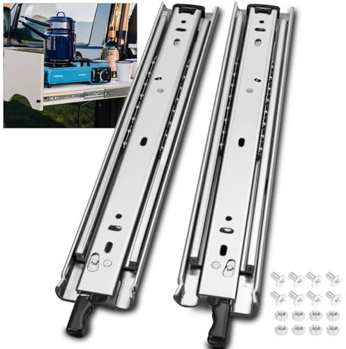 HLC 1 Paar (2 Stück) Schubladenschiene mit Schloss 650 mm Schubladenschiene Vollauszug, Tragfähigkeit 110 kg Schubladen Auszugsschienen. Silver.