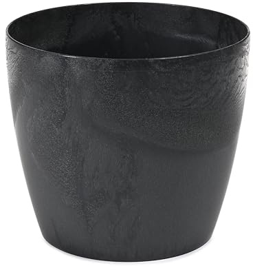 Concrete Effect Plant Pots - House & Garden Pots (Black, 21cm x 18cm)
