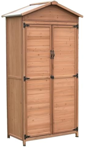 Kompakter Werkzeugschrank, Aufbewahrungsschrank für Gartengeräte, Abschließbare Innenschränke mit Regalen und Türen für Hinterhof, Badezimmer, Küche, Garage, Balkon, Gartenterrasse(Latte)