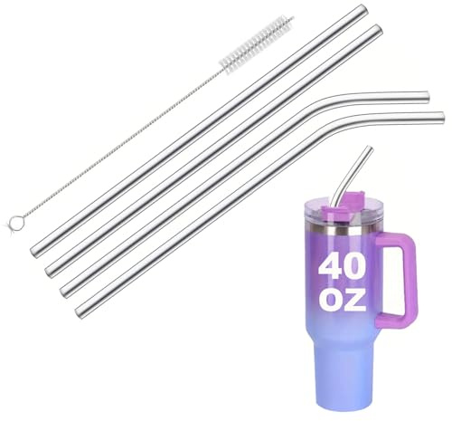 Steel Replacement Straws for Stanley Cup 40oz - 5-Pack 6MM Reusable Stainless Steel Straws, BPA-Free Metal Straws, Eco-Friendly Drinking Straws, Perfect Fit for Travel Tumbler