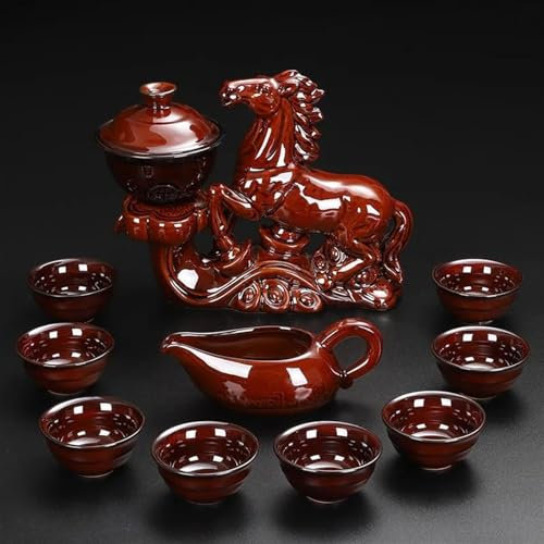 ATGQBCF Set con Teiera Set di Teiere Set di Teiere in Ceramica per Uso Domestico Lazy Man Set Regalo Completo di Tazze da tè Semiautomatiche per Kung Fu con Filatura di Cavalli Set da tè Portatile(A)