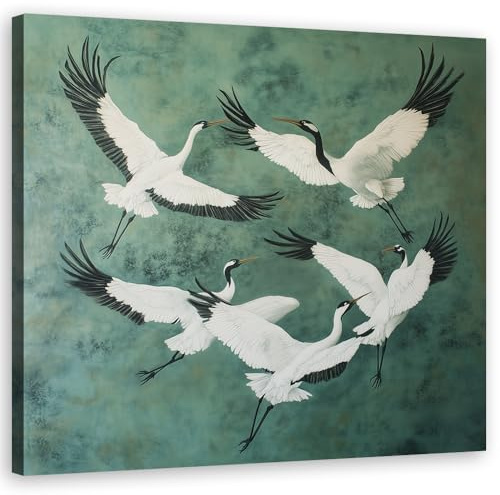 Feeby Leinwand Bilder - Vögel Tiere Grün - Canvas 50x50 cm - Deko Wohnzimmer - Wandbilder Schlafzimmer - Deko Aesthetic - Wand Deko - Leinwand Groß - Deko Zimmer - Leinwandbilder XXL