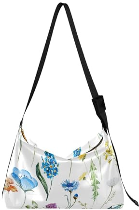 Unisex Sling Crossbody Bags Leather Womens Shoulder Tote Bag Travel Purses, Campanula Flower White, 1 size, Campanula Flower White, 1 size
