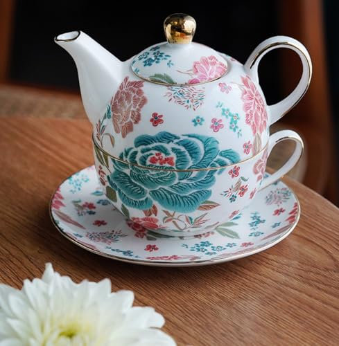 Teiera e tazza da tè per uno, in porcellana, 400 ml, tazza da tè da 250 ml, regalo per donne, set da tè pomeridiano, ceramica, lavabile in lavastoviglie (tipo 2)