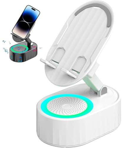 Drahtloser Induktions-Audio-Bluetooth Lautsprecher 5 in 1 Telefonhalterung,Bluetooth Lautsprecher mit Handyständer, Verstellbarer Handyhalter & Tragbarer Musikbox,Geschenke für Männer Frauen (Weiß)