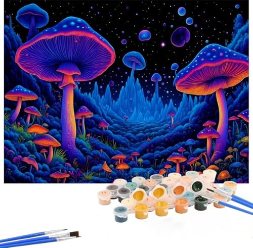 Mushroom Paint by Numbers for Adults 18x24inch,Paint by Numbers Starry Sky Painting by Number Canvas Kits,DIY Color Oil Painting Acrylic Paints with 3 Paint brushes for Home Decor,Without Frame Hs-232