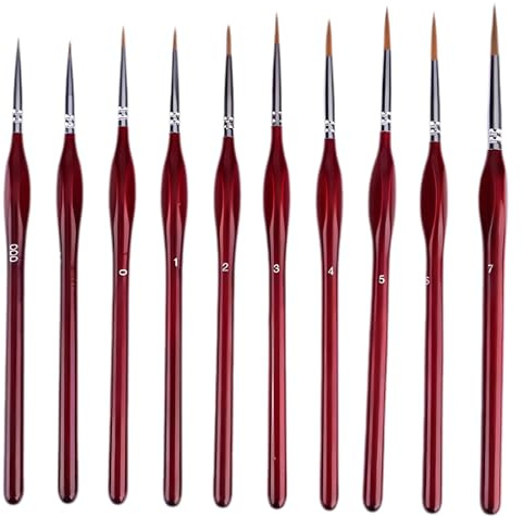Feine Detail Pinsel Set, 10 Stück Malen Nach Zahlen Aquarellpinsel Künstlerpinsel für Modellbau Wasserfarben Miniaturen Öl Strichzeichnung und Nageldesign (Rot)