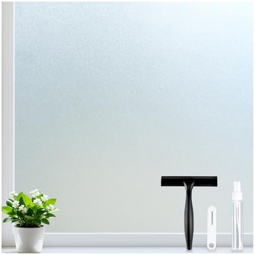 rabbitgoo Fensterfolie Blickdicht Milchglasfolie Sichtschutz 60x200cm | Selbsthaftend mit Montagewerkzeug Statisch Haftung ohne Klebstoff Anti-UV Matt für Zuhause Büro Badezimmer Küche und Türen