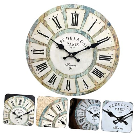 IMIKEYA Vintage Hängeuhr im Römischen Stil aus MDF Runde Wanduhr mit Retro Design Anti Oxidativ und Praktisch für Schlafzimmer und Büro Dekoration