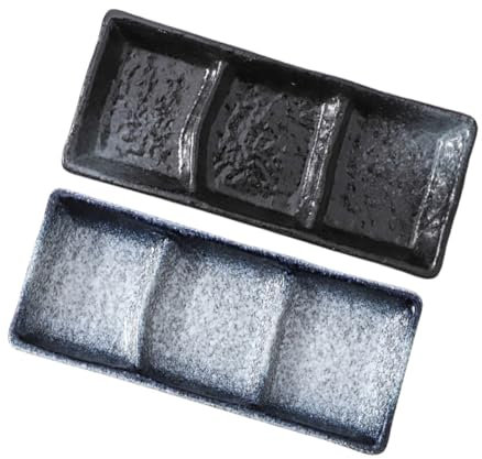 Cabilock 2piezas Suministros De Cocina Plato Cerámico Triple Rejilla Para Salsas Aperitivos Para Casa o Restaurante