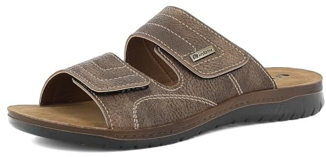inblu Ciabatte Uomo A Doppia Fascia Con Chiusura A Strappo, Plantare In Vera Pelle MuleHomme