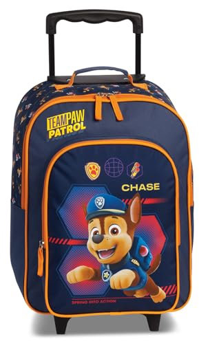 Ragusa-Trade Paw Patrol Chase Marshall Skye Kinder Trolley Kinderkoffer Weichgepäck Polyester 42 x 32 x 16/21 cm - verstellbare und fixierbare Teleskopstange, blau/orange