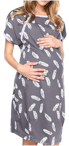 KQIVAM Geburtskleid Stillnachthemd Umstandsnachthemd Nachthemd Stillen Softes Geburtshemd Nachthemd Damen mit Knopfleiste Bequem Stillkleid Stillpyjama Damen Still Nachtwäsche Frauen Geburt Set