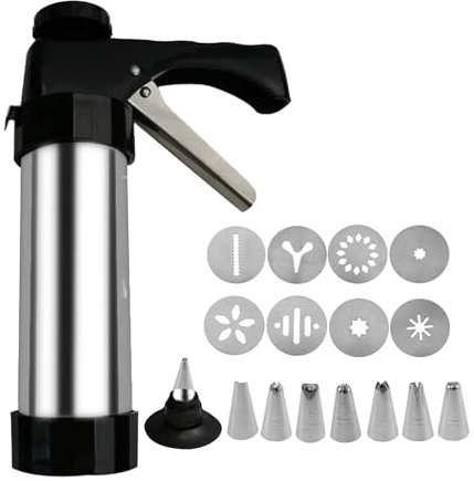 Churro Maker Máquina Stailness Acero Churrro Maker Kit Churros Hueco Máquina Churros con 8 Vertedores de Laminación Jeringa de de Acero Inoxidable Prensas de Pastelería