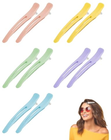 CULEB 10 Stück Haarklammern,Haarclips zum Stylen und Schneiden,Professionelle Abteilklammern Friseur und Abteilen,No Trace Haarklammer mit Silikonband,für Friseursalon und Zuhause(5 Farben)