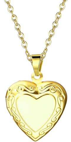 Cupimatch Herz/Rund Medaillon zum Öffnen: 3 Stile Bilder Foto Halskette Damen Gold/Silber Elegant Edelstahl Herzanhänger mit 45cm Kette Amulett Schmuck Muttertag Geschenk für Frauen Mädchen
