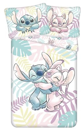Stitch e Angel Foglie Copripiumino Singolo 140x200 + Federa 70x90 Cotone