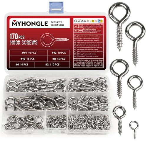 MYHongLe 170 Pcs Eye Bolts Screw in Hooks for Hanging, Heavy Duty Eye Hooks Screw, Eye Screws for Wood, Hanging Plants Garden Lights Lifting and Securing Cables Wires Indoor Outdoor Use (Silvery-170)