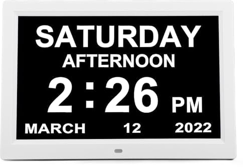 Depisuta Calendario Digitale Orologio da Giorno, Sveglia da 12 Pollici per la Demenza con Giorno e Data per Anziani, 3 Farmaci Promemoria 12 Allarme Personalizzato per la Perdita di (EU)