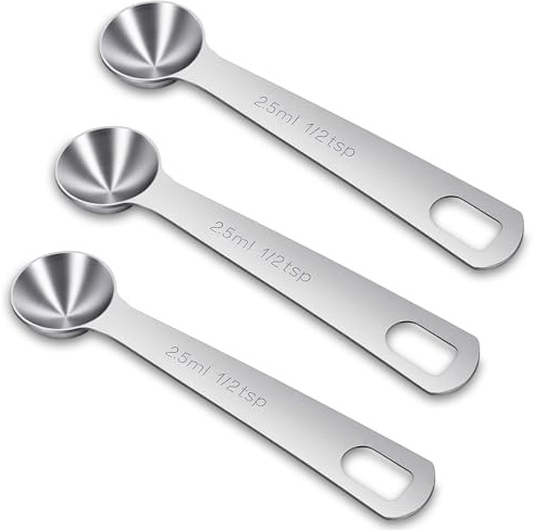 3 Pcs 1/2 TSP (1/6 tbsp, 2.5 ml) Measuring Spoons, Teaspoons Measuring Spoon Stainless Steel Tablespoon Metal Measure Scoop for Kitchen Cooking
