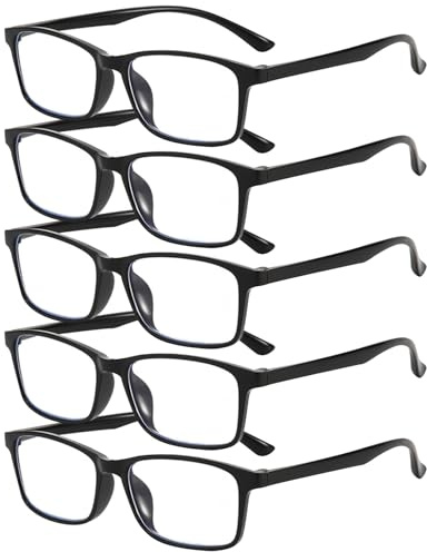 InfiniZer Unisex Reading Glasses, Scratch-Resistant Rectangular Frames with Non-Slip Temple Tips, Black, 5-Piece Set (Black*5, 2.5, Dioptres)