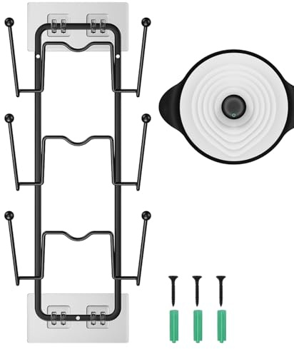 Kitchen Lid Organizer-13.7x5.6x2.7 Inch Saucepan Lid Holder, Steel Supsport, Adhesive Saucepan Remover, Compact Storage Organizer, Wall Door | Kitchen Lid Holder