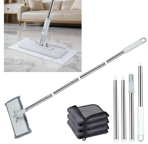 Mopa 2 en 1 con sistema de sujeción a presión, 1 botón de cambio Snap Grip Mini Mop con 3 paños de microfibra, mopa de suelo, mopa giratoria 360°, kit de limpieza de ventanas, cristal, paredes y