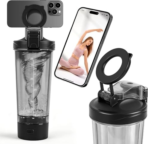 ZAKVOP Coctelera eléctrica de proteínas de 700 ml, con escala de medición, a prueba de fugas, apta para lavavajillas, sin BPA, recargable por USB, para batidos de proteínas sin grumos, color negro