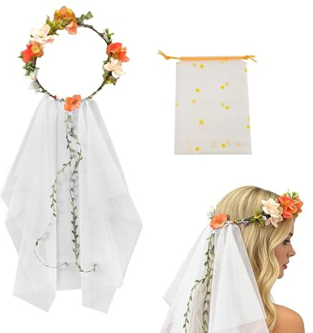 UZYXC Blumenkranz Braut & Schleier Braut mit Tüllaufbewahrungstasche, Hochzeit Haarschmuck Haarkranz Kopfschmuck,Haare Accessoires für JGA Karneval Mottoparty Festival Deko
