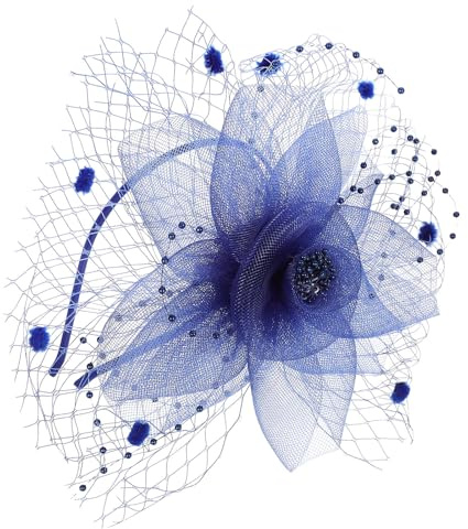 MALUGOGO Fascinator aus Netzstoff für Damen Blaues Mesh Stirnband Modischer Haarschmuck für Weihnachten und Festliche Anlässe Zarter Gauze Stil