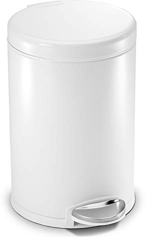 simplehuman CW1853CB 4.5L Round Pedal Bin, Small Bin for Bathroom Bedroom Office, Strong Steel Pedal, Silent Soft Close Lid, Inner Bucket, Non-Skid Base, White Steel