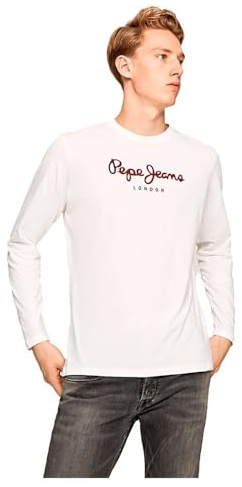 Pepe Jeans Eggo Maglietta a Maniche Lunghe Slim Fit da Uomo, Bianca, L