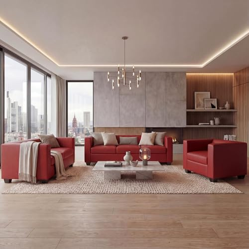 Mendler 3-2-1 Sofagarnitur Lille - Leder, rot