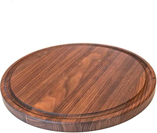 Virginia Boys Kitchens Planche à Découper – 27 cm Bloc Ronde de Bois de Noyer avec Rigole à Jus - Réversible et Multifonctionnelle pour Chefs Amateurs et Professionnels
