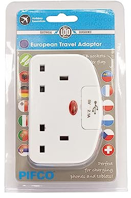 Daewoo Travel Adaptor, UK to EU, European Travel Adaptor, 2 Pin Schuko Plug, Two UK Plugs, 2 USB Ports, Holiday Essential, Multiple Charging Adaptor, Spain, Turkey, France, Greece, Portugal And More